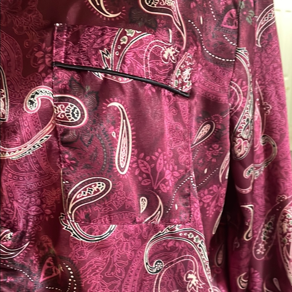 Croft & Barrow Paisley Satin Chemise - Burgundy - Picture 2 of 6